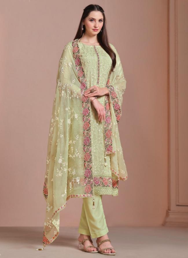 Twinkle Chiffon Pista Green Festival Wear Embroidery Work Straight Salwar Suit 